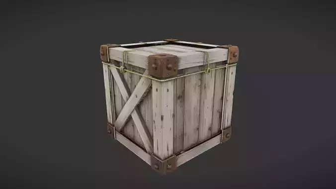 Wooden crate with metal reinforcements