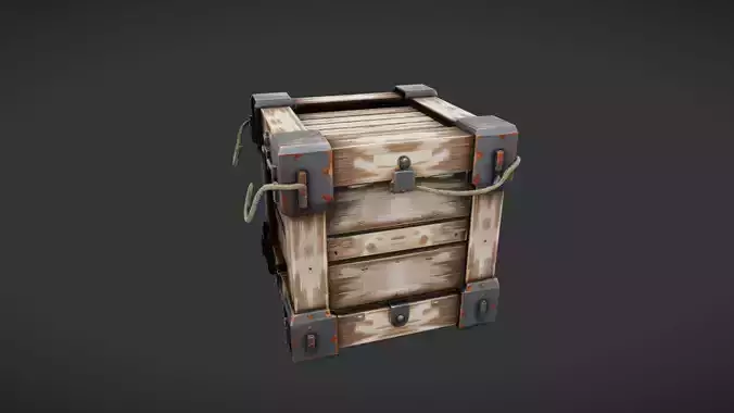 wooden crate with metal reinforcement