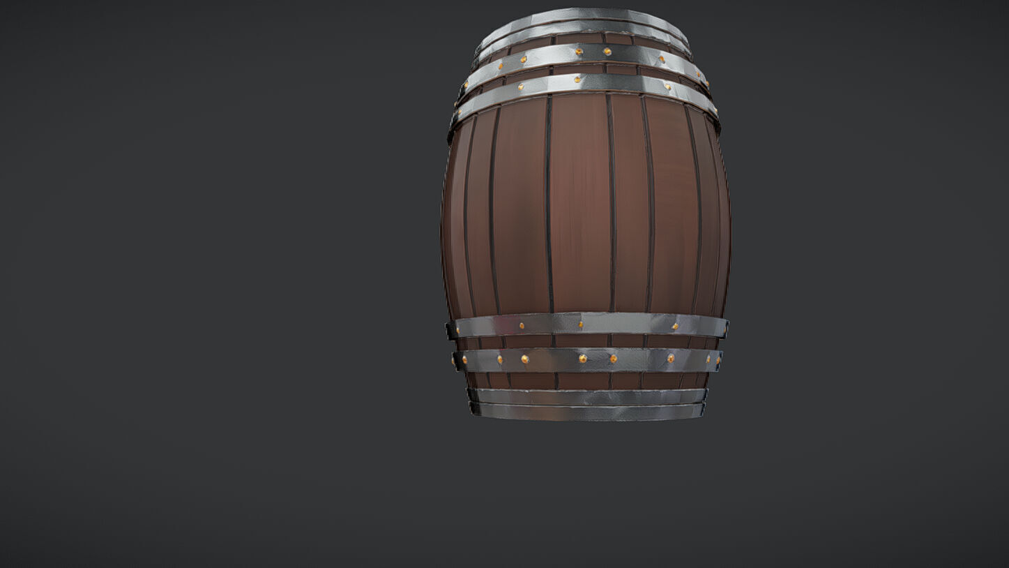 wooden barrel with metal band 3D model_7