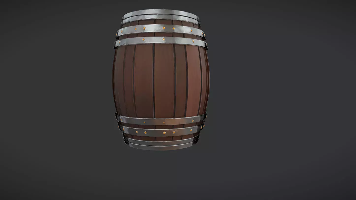 wooden barrel with metal band 3D model_0