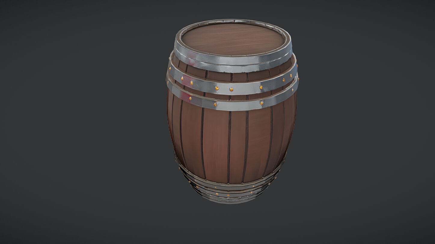 wooden barrel with metal band 3D model_12