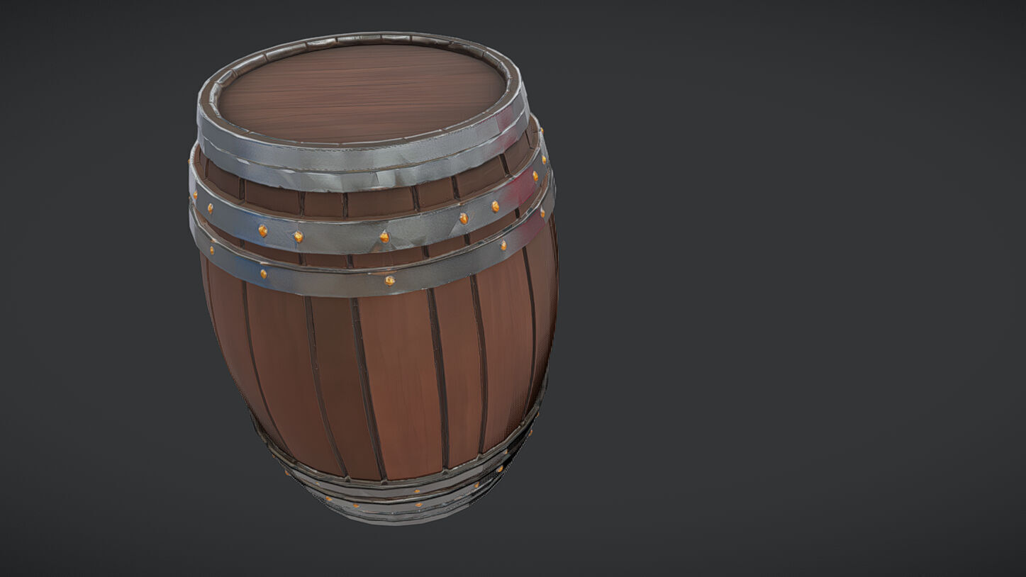 wooden barrel with metal band 3D model_8