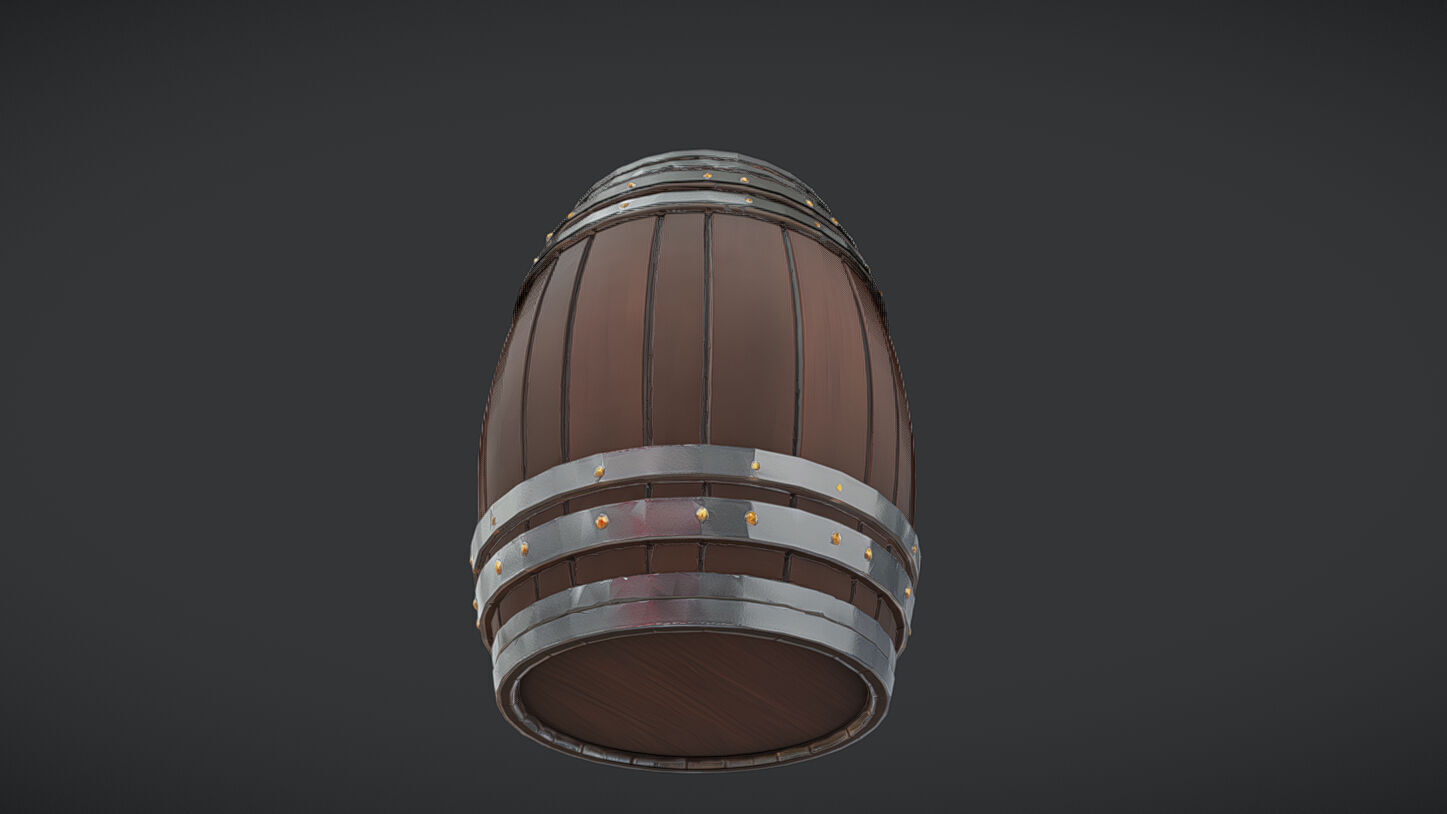 wooden barrel with metal band 3D model_5