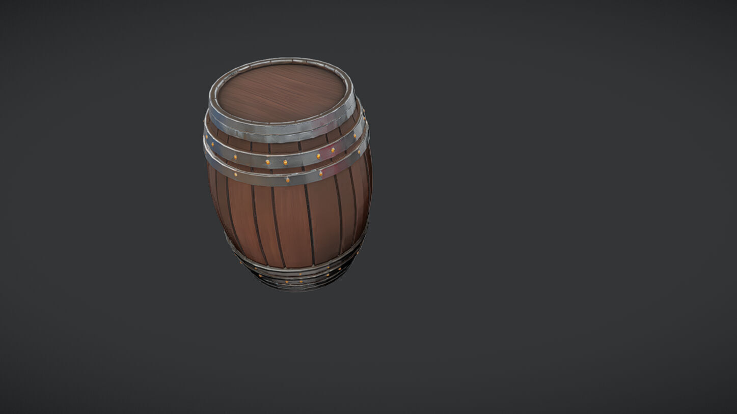 wooden barrel with metal band 3D model_9