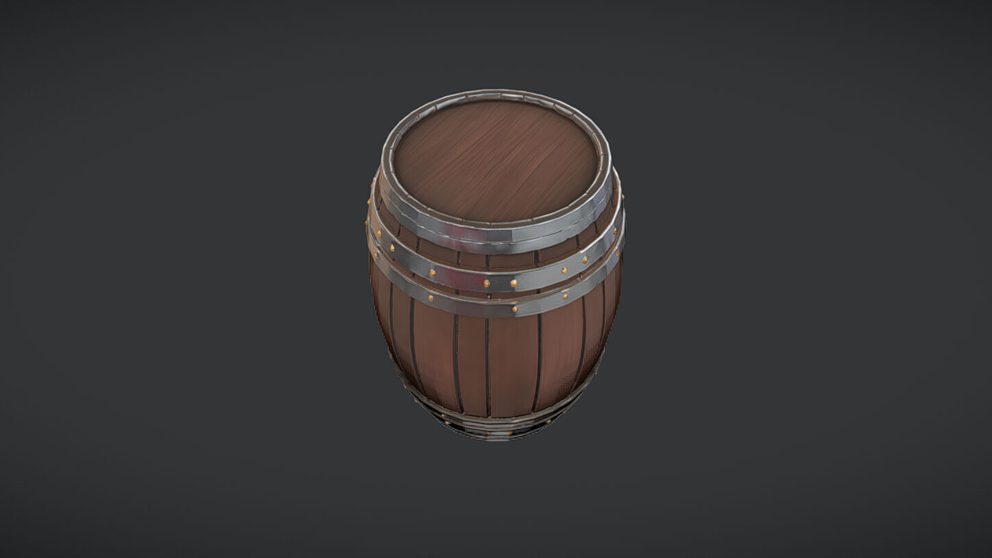 wooden barrel with metal band 3D model_3