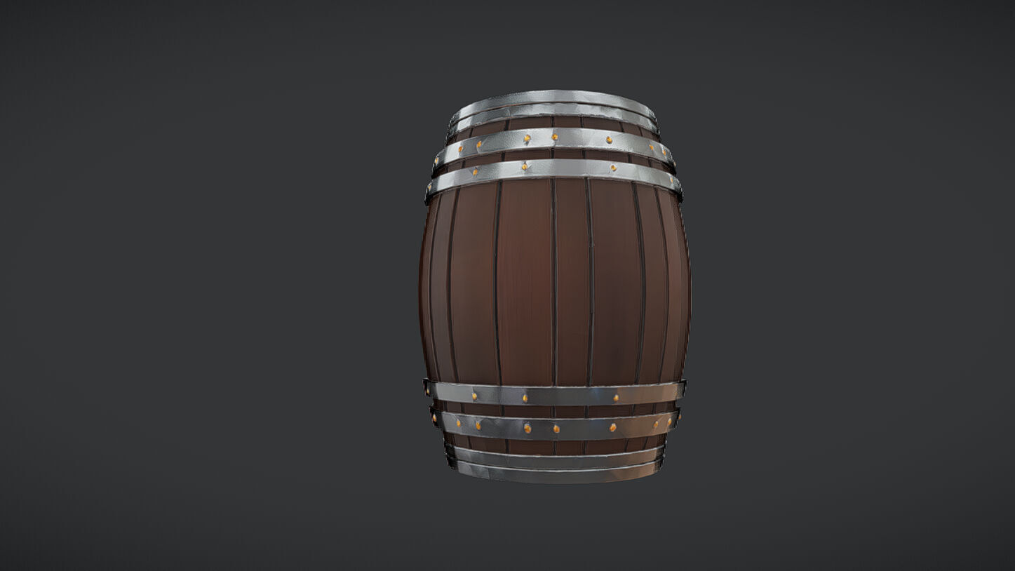 wooden barrel with metal band 3D model_14