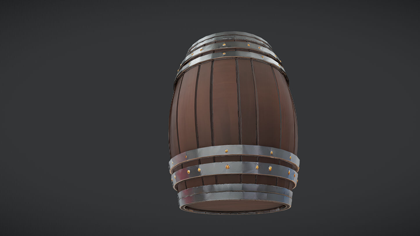 wooden barrel with metal band 3D model_13