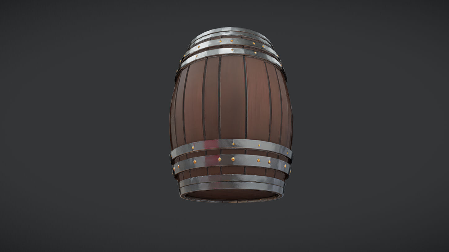 wooden barrel with metal band 3D model_6