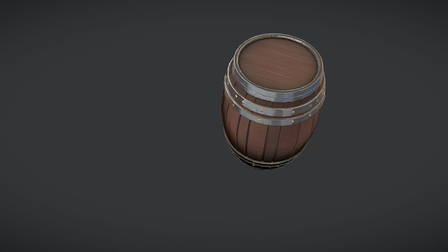 wooden barrel with metal band 3D model_11