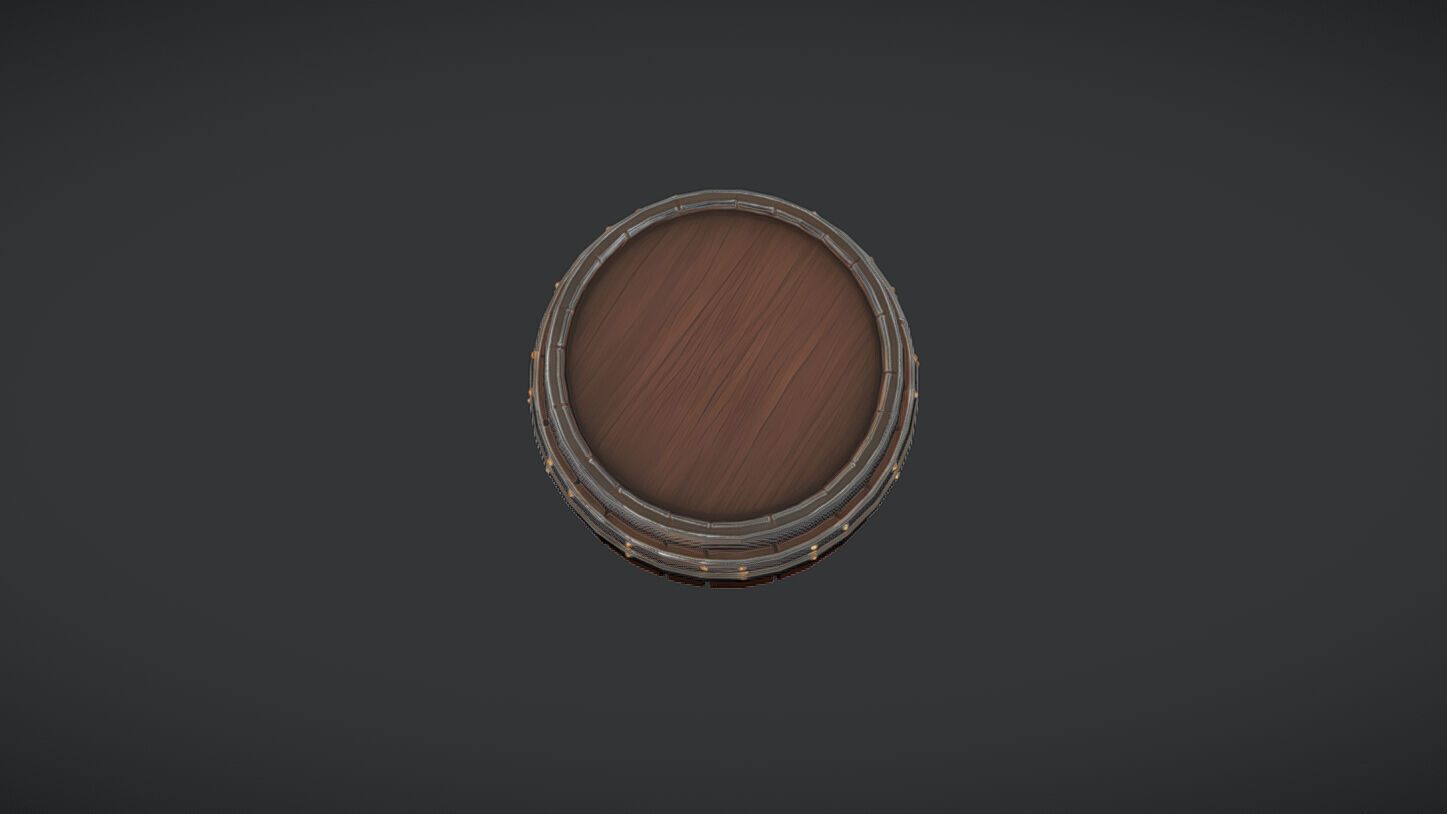 wooden barrel with metal band 3D model_4