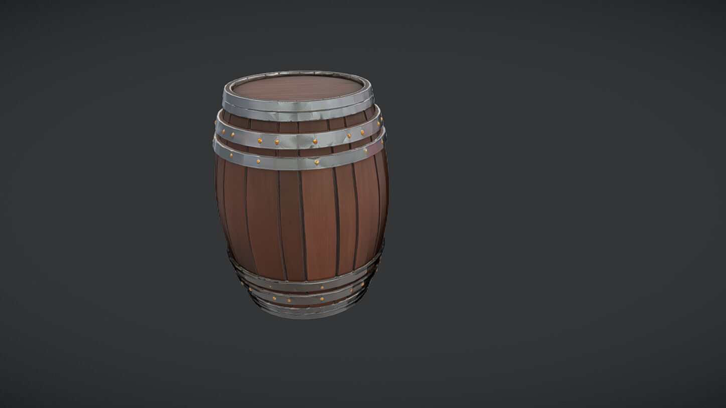 wooden barrel with metal band 3D model_10