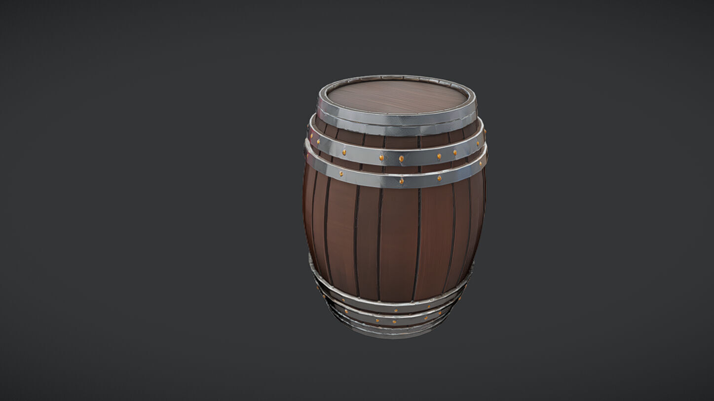 wooden barrel with metal band 3D model_15