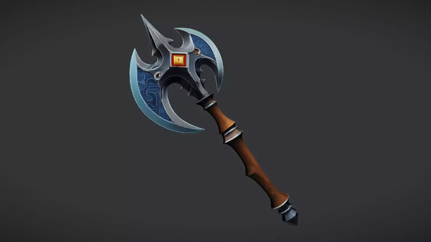 Ornate medieval battle axe 3D model_0