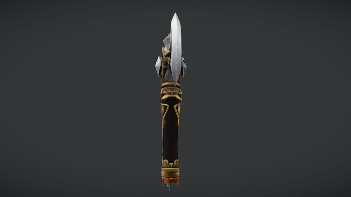 ornate decorative axe with intricate designs and long handle 3D model_14