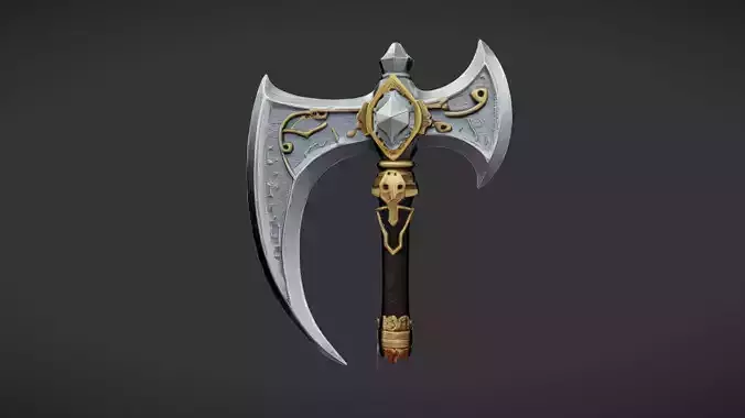 ornate decorative axe with intricate designs and long handle 3D model