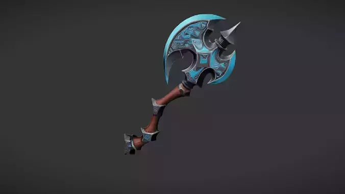 ornate blue and silver battle axe