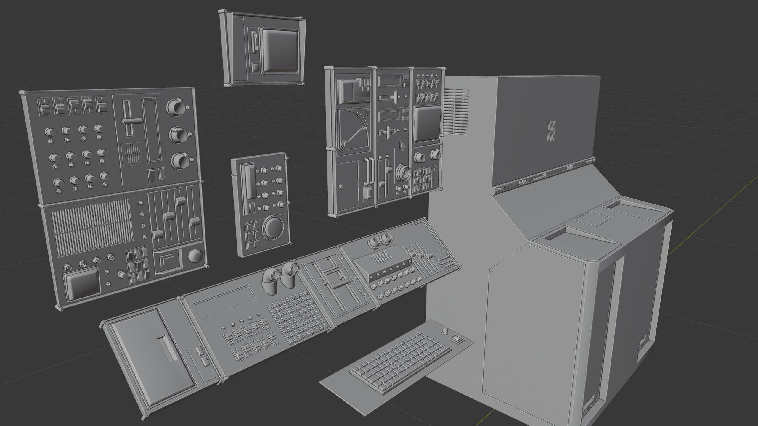 Modular Retro Sci-Fi Console Panel Computer Terminal Blender UE5 3D model_5