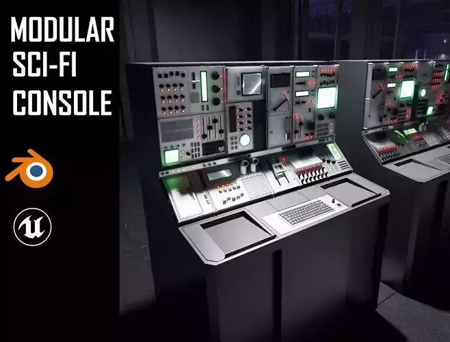Modular Retro Sci-Fi Console Panel Computer Terminal Blender UE5