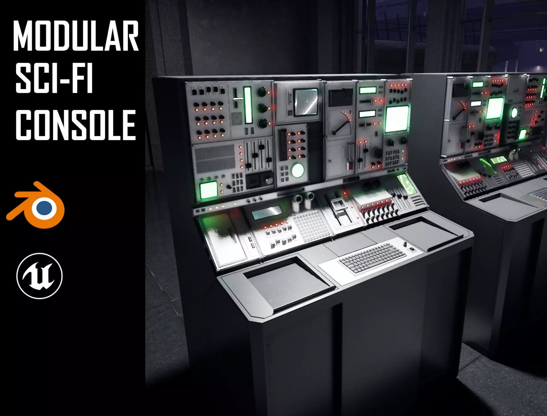 Modular Retro Sci-Fi Console Panel Computer Terminal Blender UE5 3D model_0