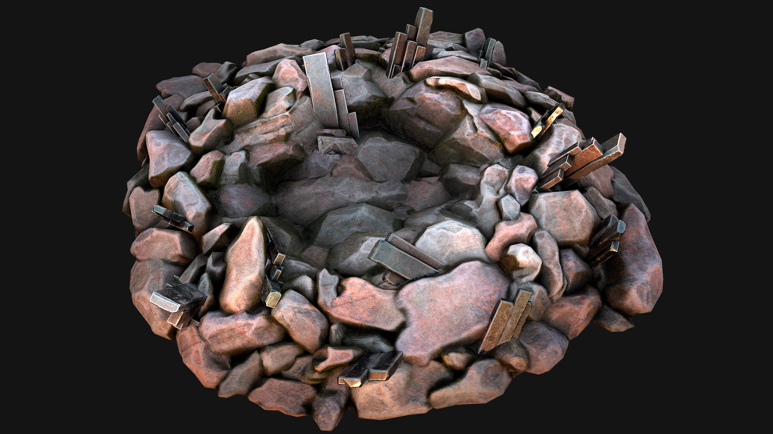 Medieval Mine Industrial Environment Pack Ore Crystals Metal Low-poly 3D model_31