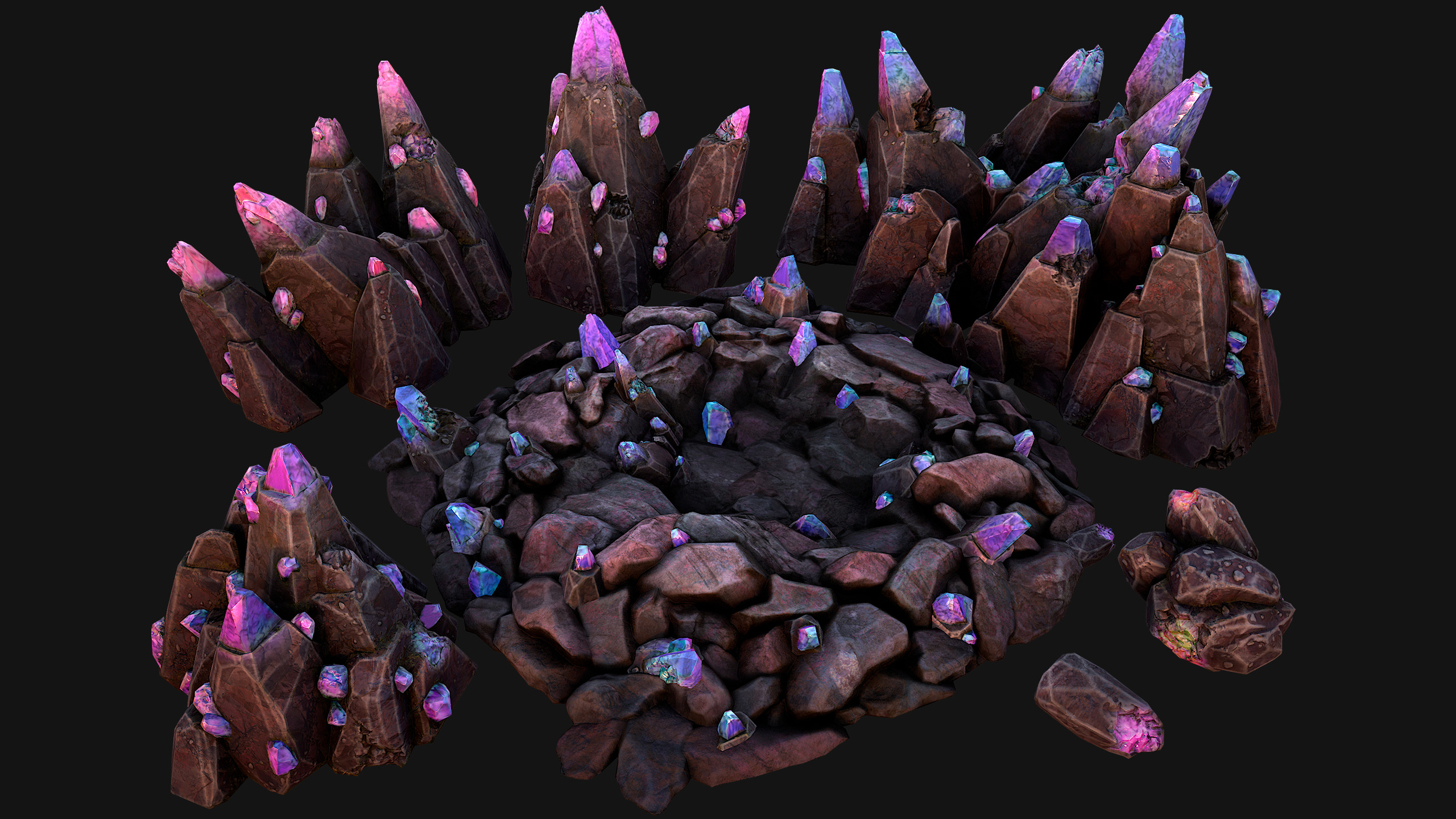 Medieval Mine Industrial Environment Pack Ore Crystals Metal Low-poly 3D model_17
