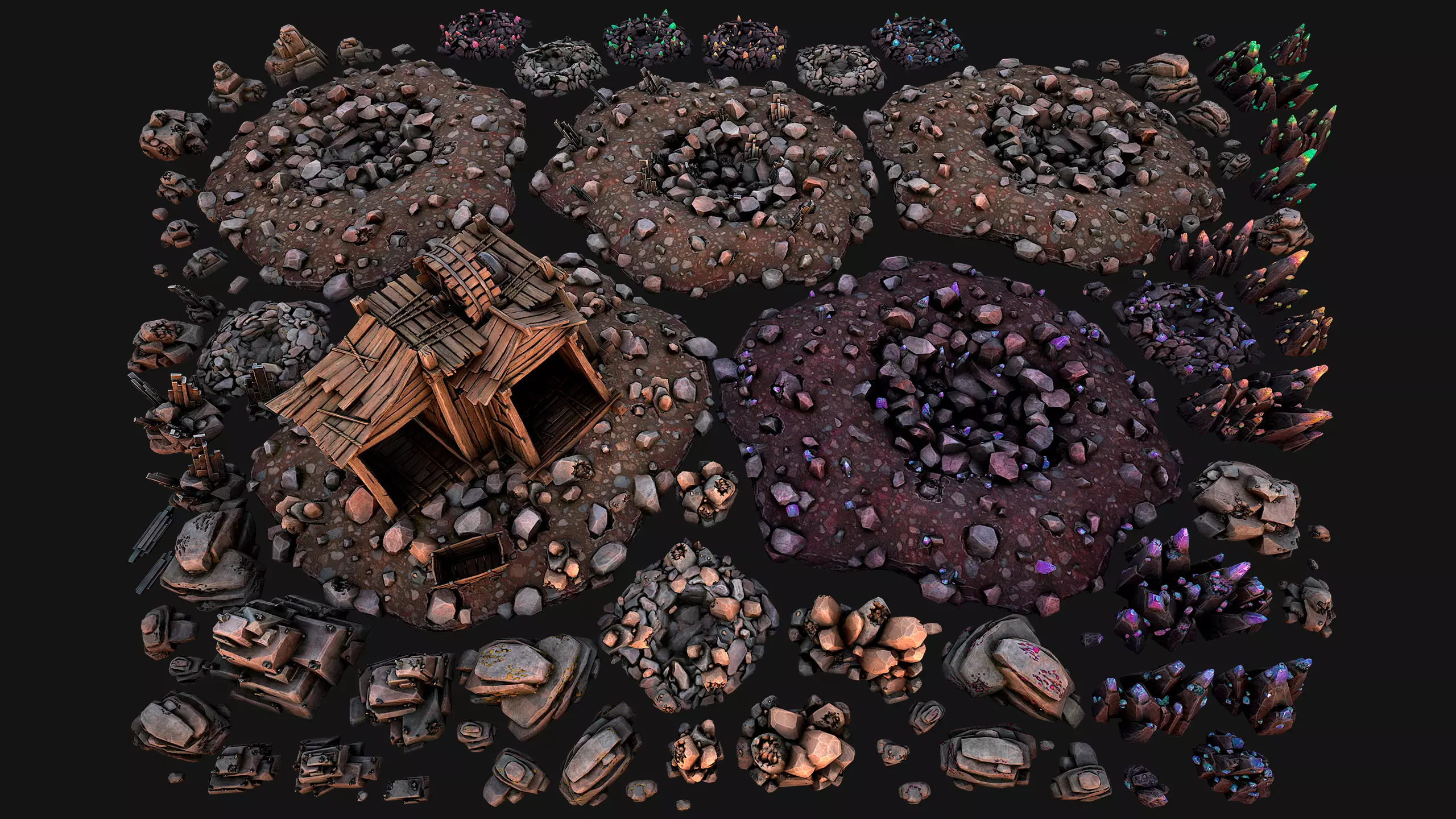 Medieval Mine Industrial Environment Pack Ore Crystals Metal Low-poly 3D model_0