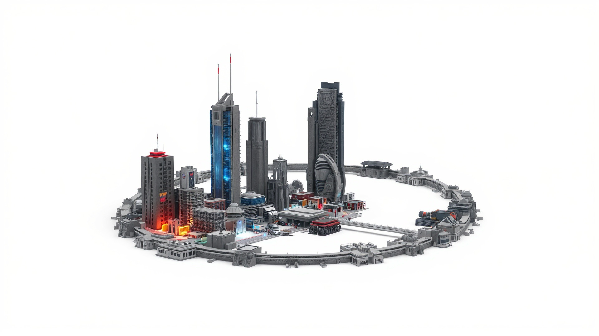 Cyberpunk Futuristic City Circular District Low-poly 3D model_3