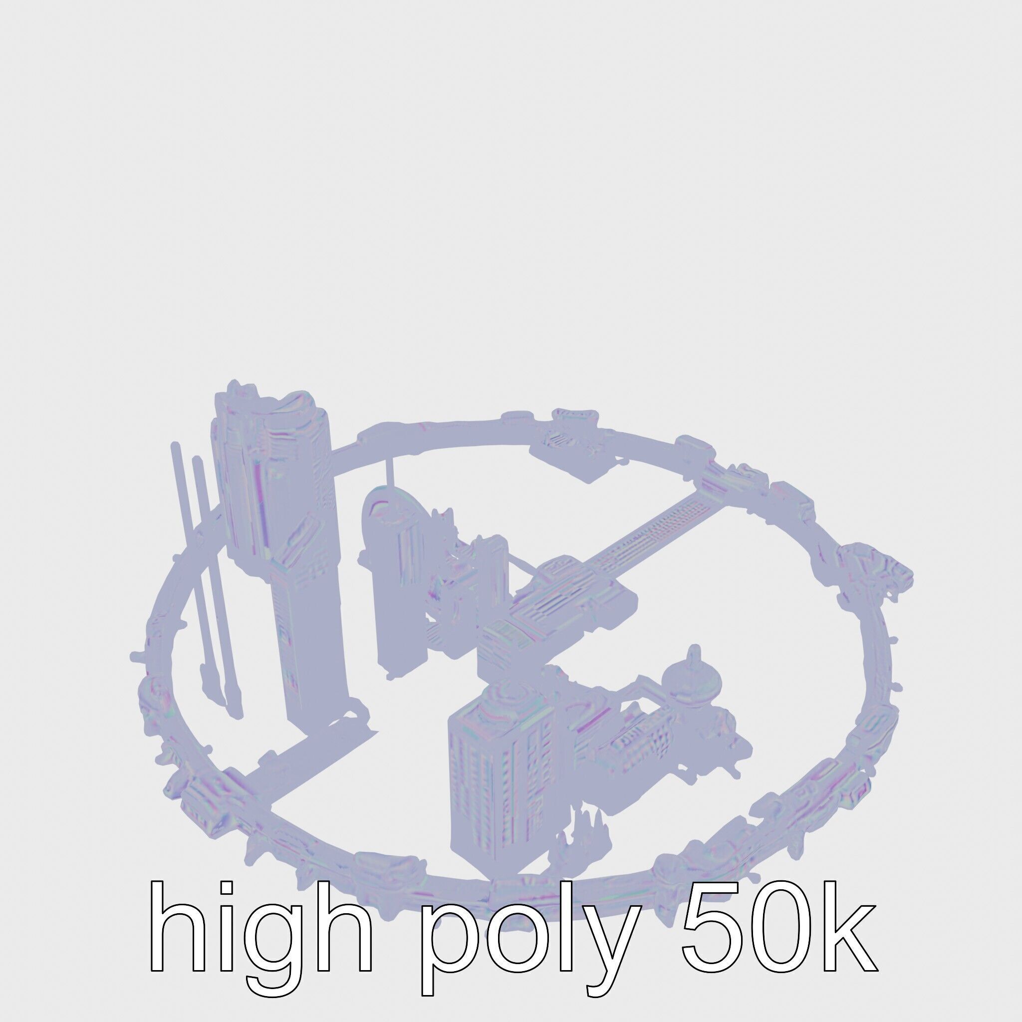 Cyberpunk Futuristic City Circular District Low-poly 3D model_25