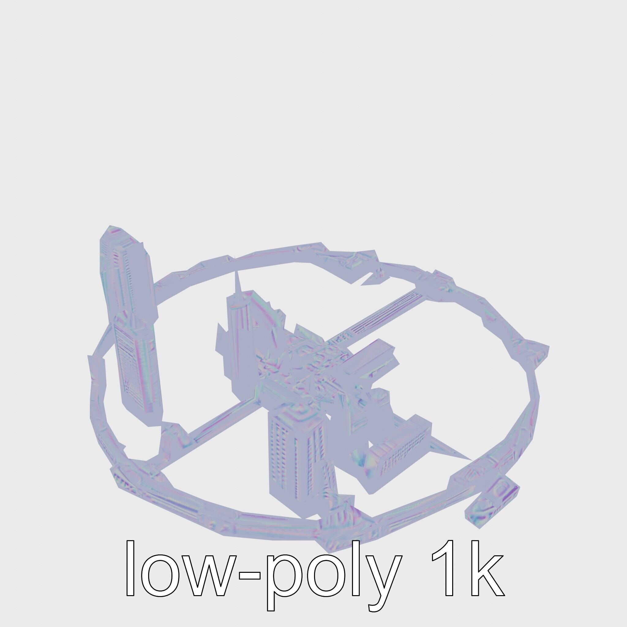 Cyberpunk Futuristic City Circular District Low-poly 3D model_26