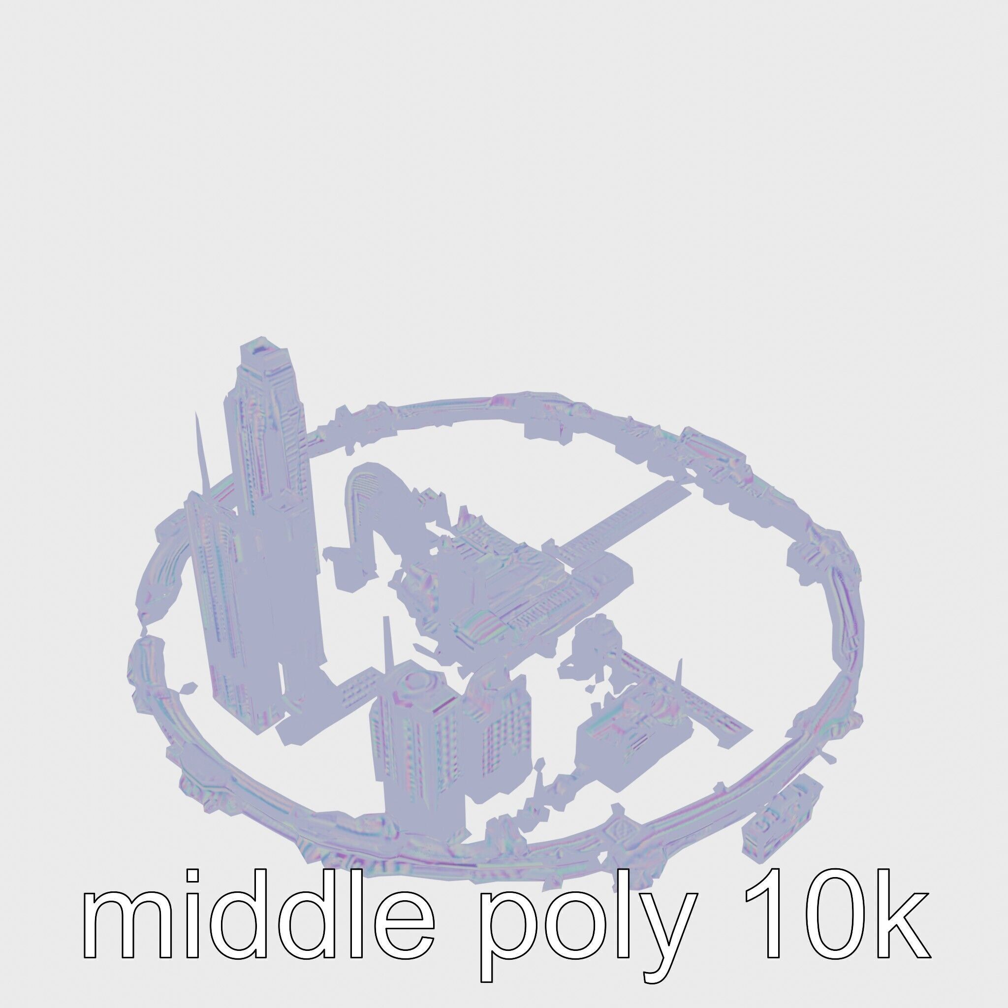 Cyberpunk Futuristic City Circular District Low-poly 3D model_29