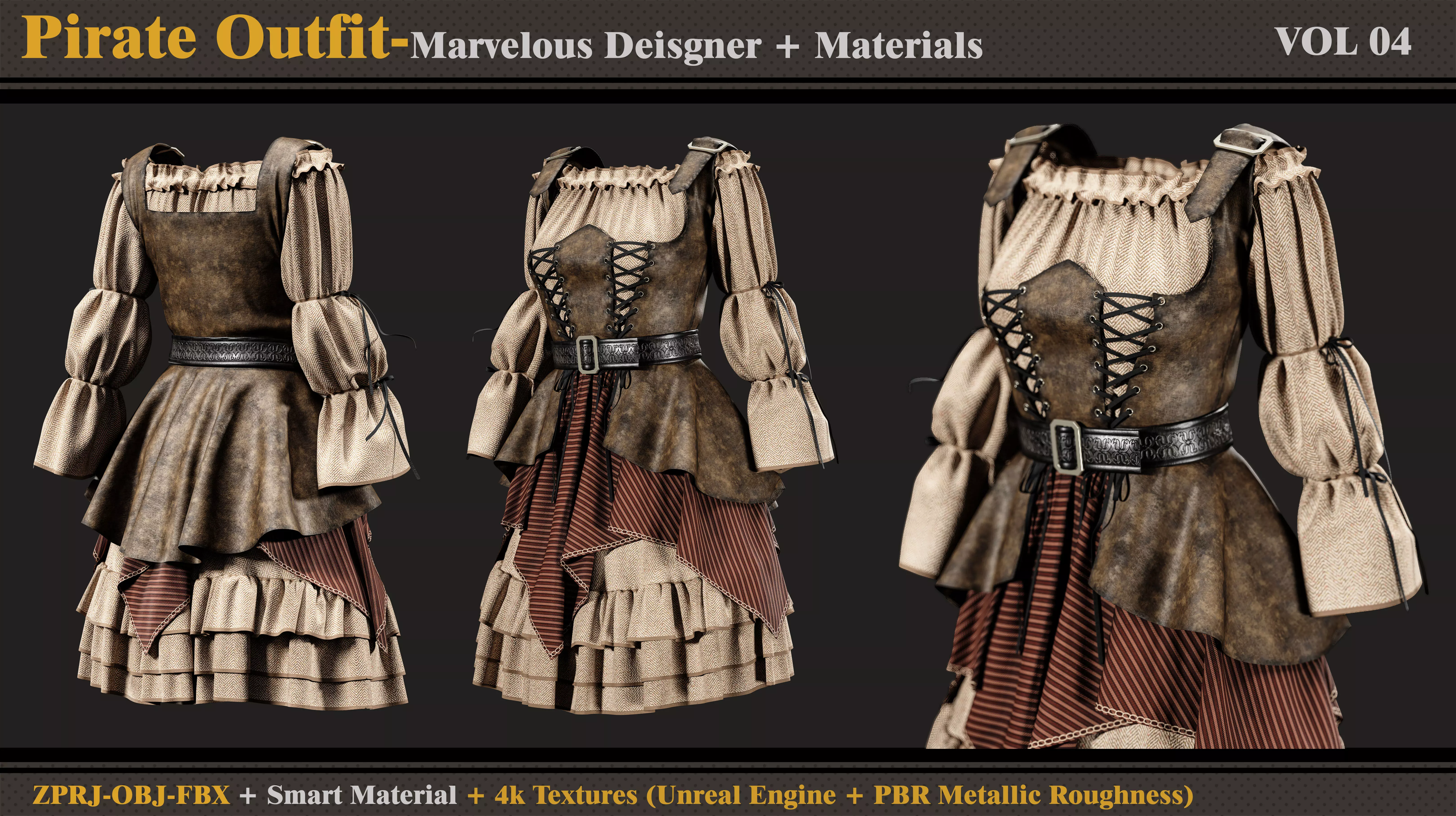 Pirate Outfit-MD-Clo3d- Smart Material-Textures-OBJ- FBX 3D model_0