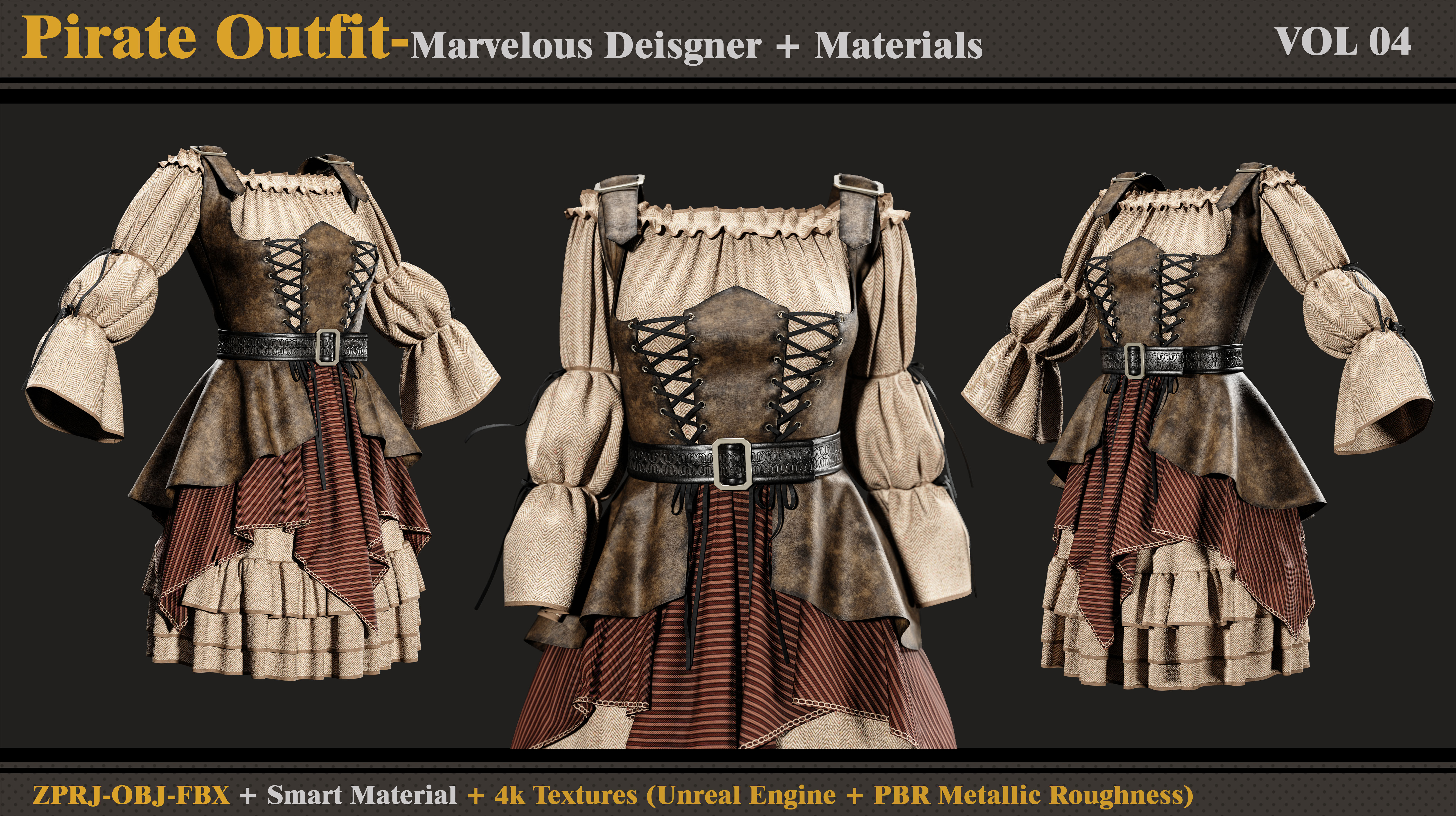 Pirate Outfit-MD-Clo3d- Smart Material-Textures-OBJ- FBX 3D model_2