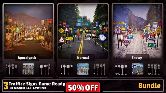 2700 Traffic Signs Bundle Apocalyptic Snowy Normal   Game Ready