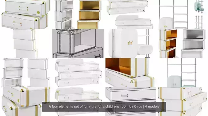 A four elements set of furniture for a childrens room by Circu 3D Model Collection
