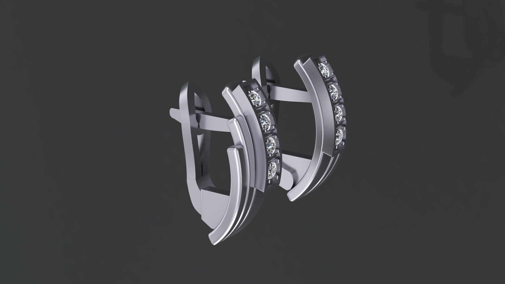 Earrings with track gems 3D print model_3