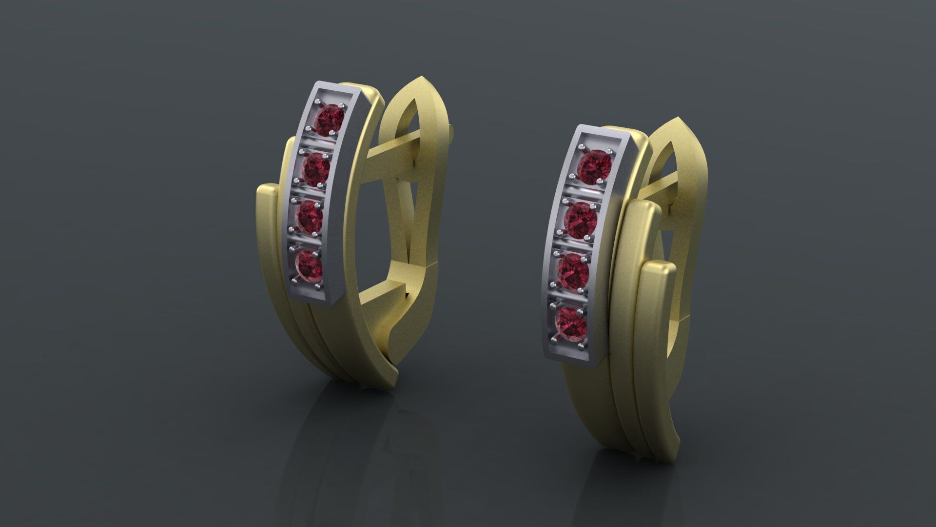 Earrings with track gems 3D print model_1