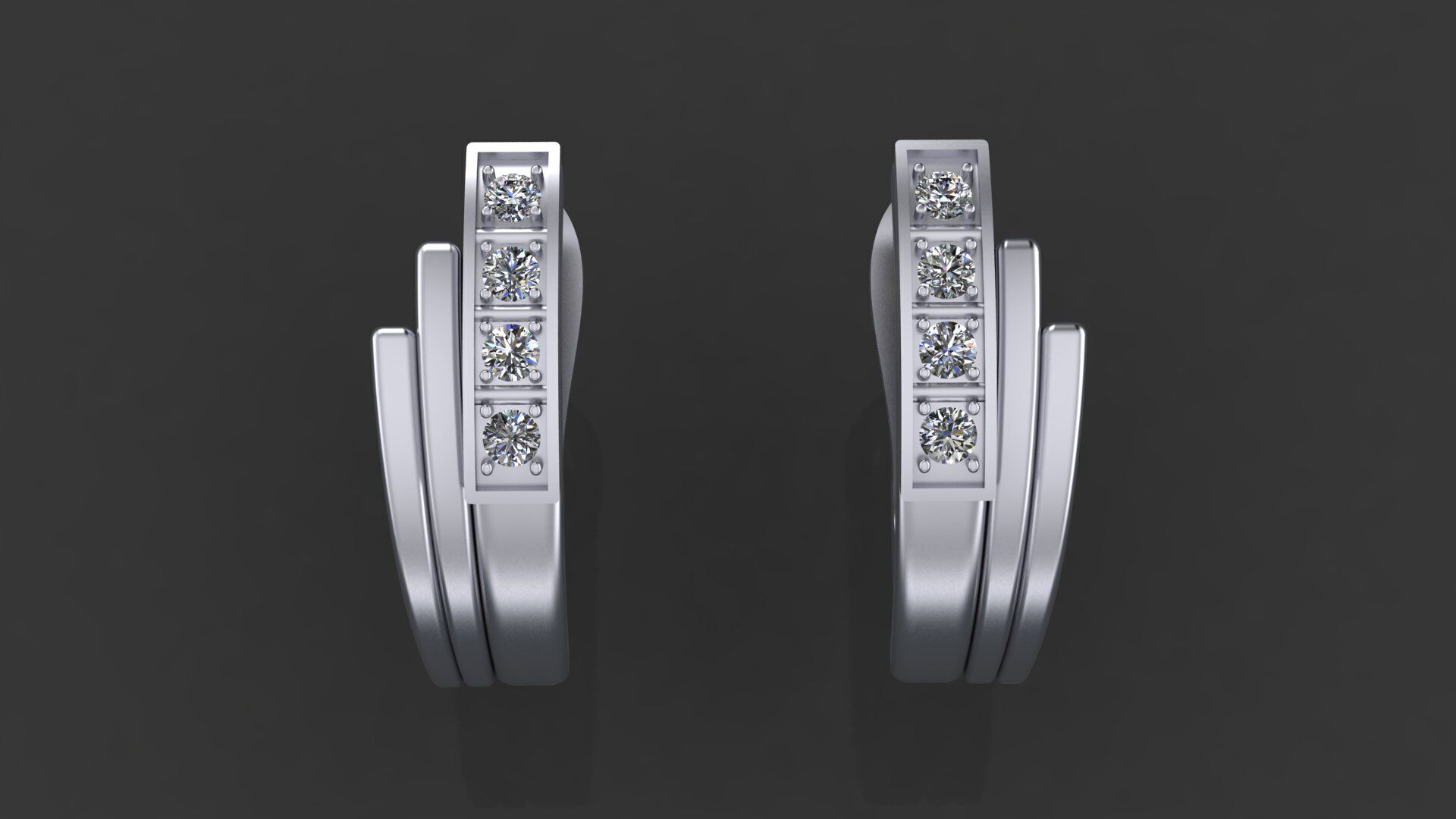 Earrings with track gems 3D print model_2