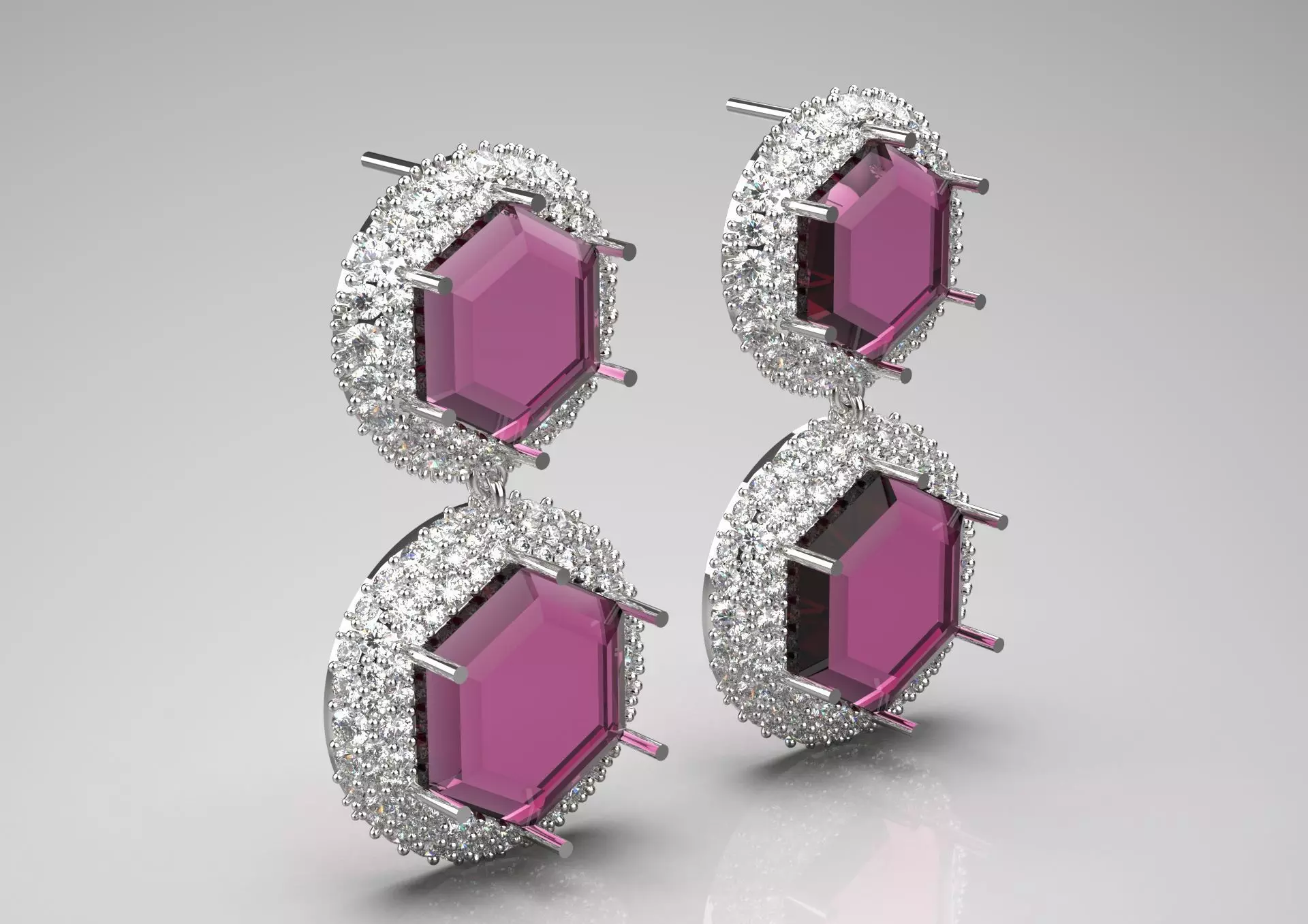 Diamond earrings with hexagon gemstone model je0035 3D print model