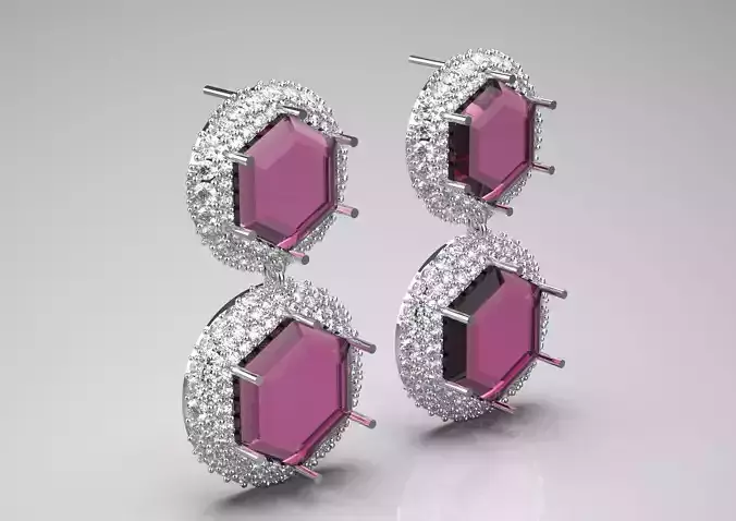 Diamond earrings with hexagon gemstone model je0035 3D print model