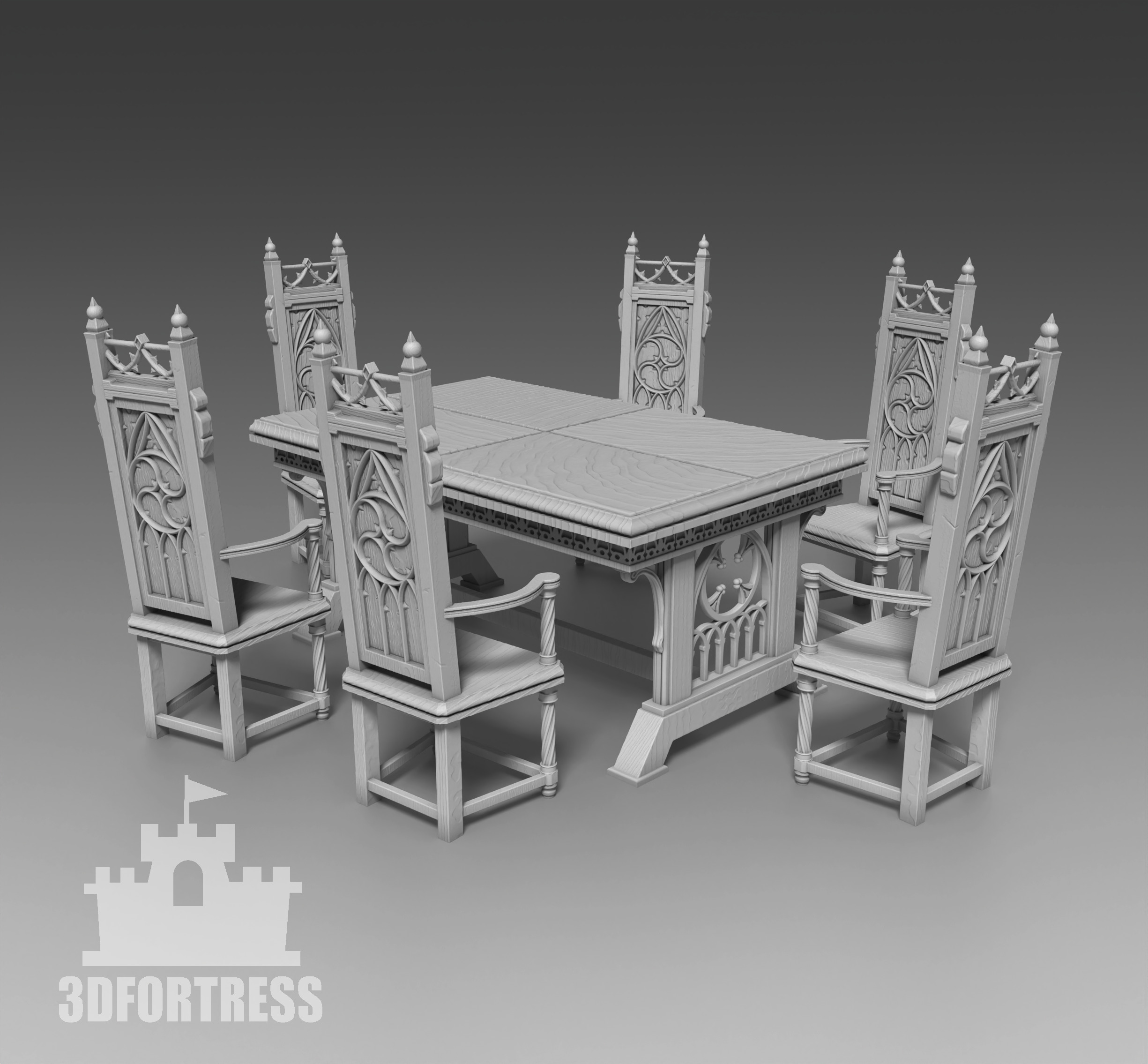 Table and chairs 3D print model_1