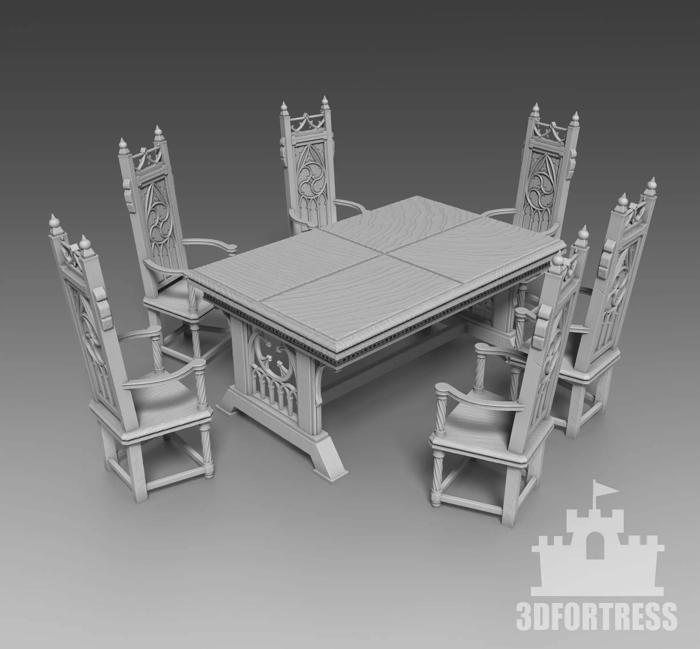 Table and chairs 3D print model_0