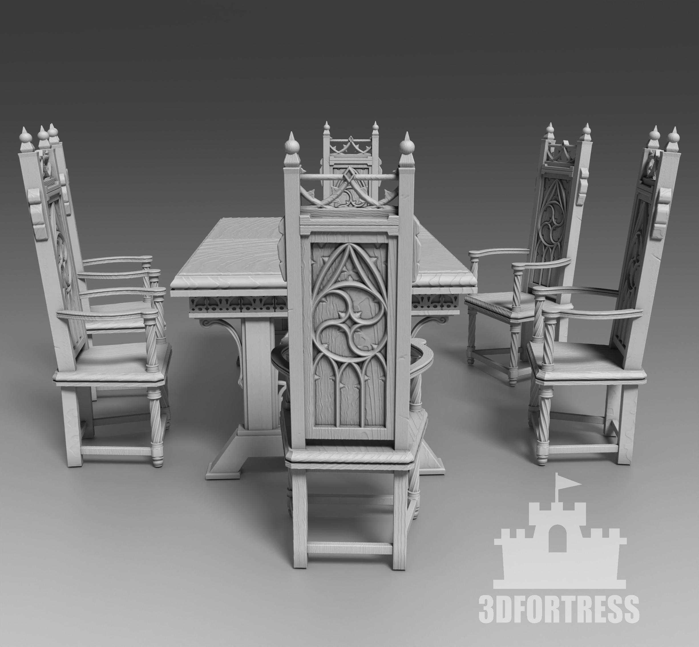 Table and chairs 3D print model_2