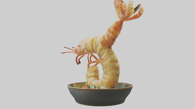 Tempura shrimp model Low-poly 3D model 3