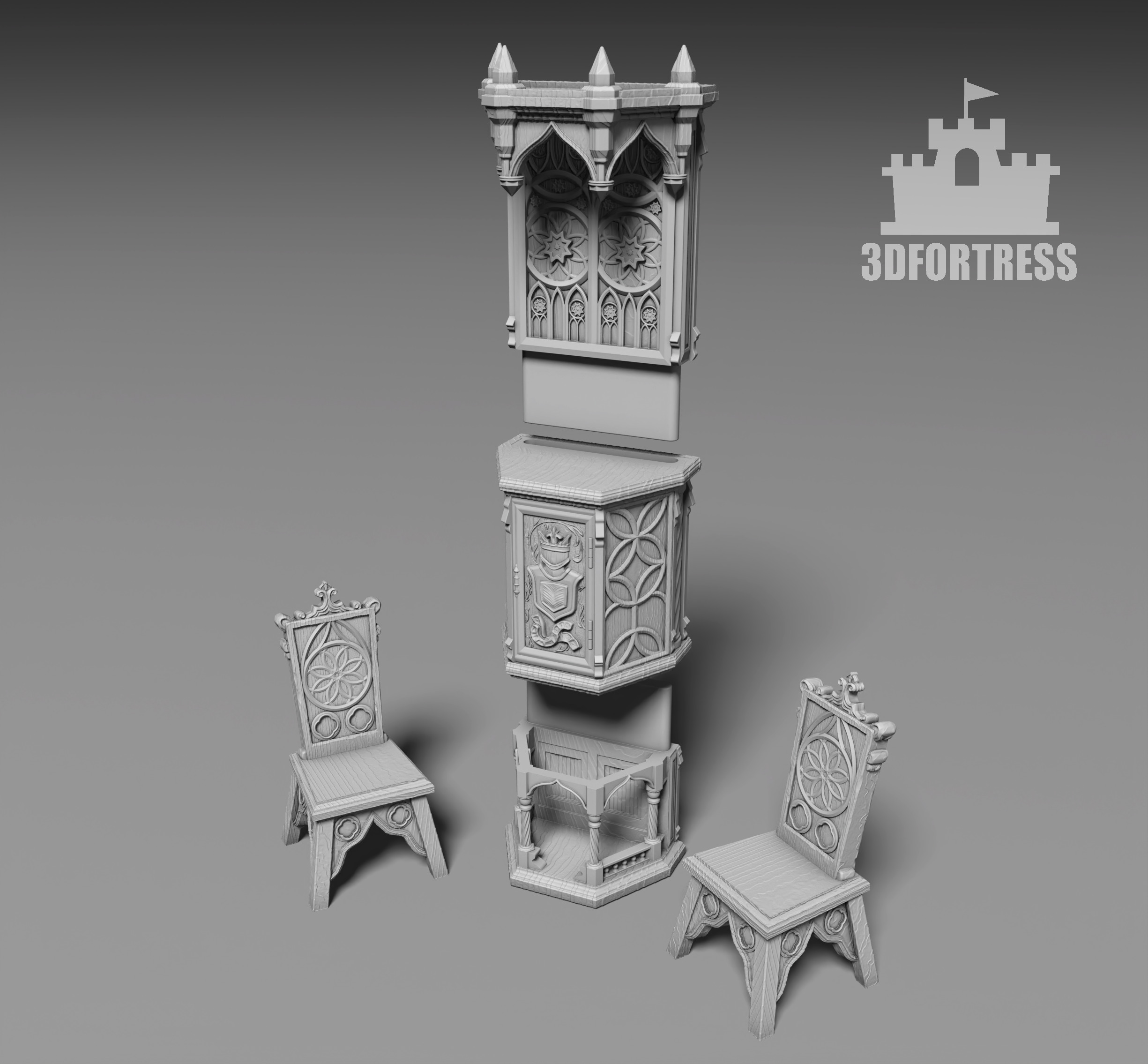 Gothic  Furniture  Set 2 3D print model_3