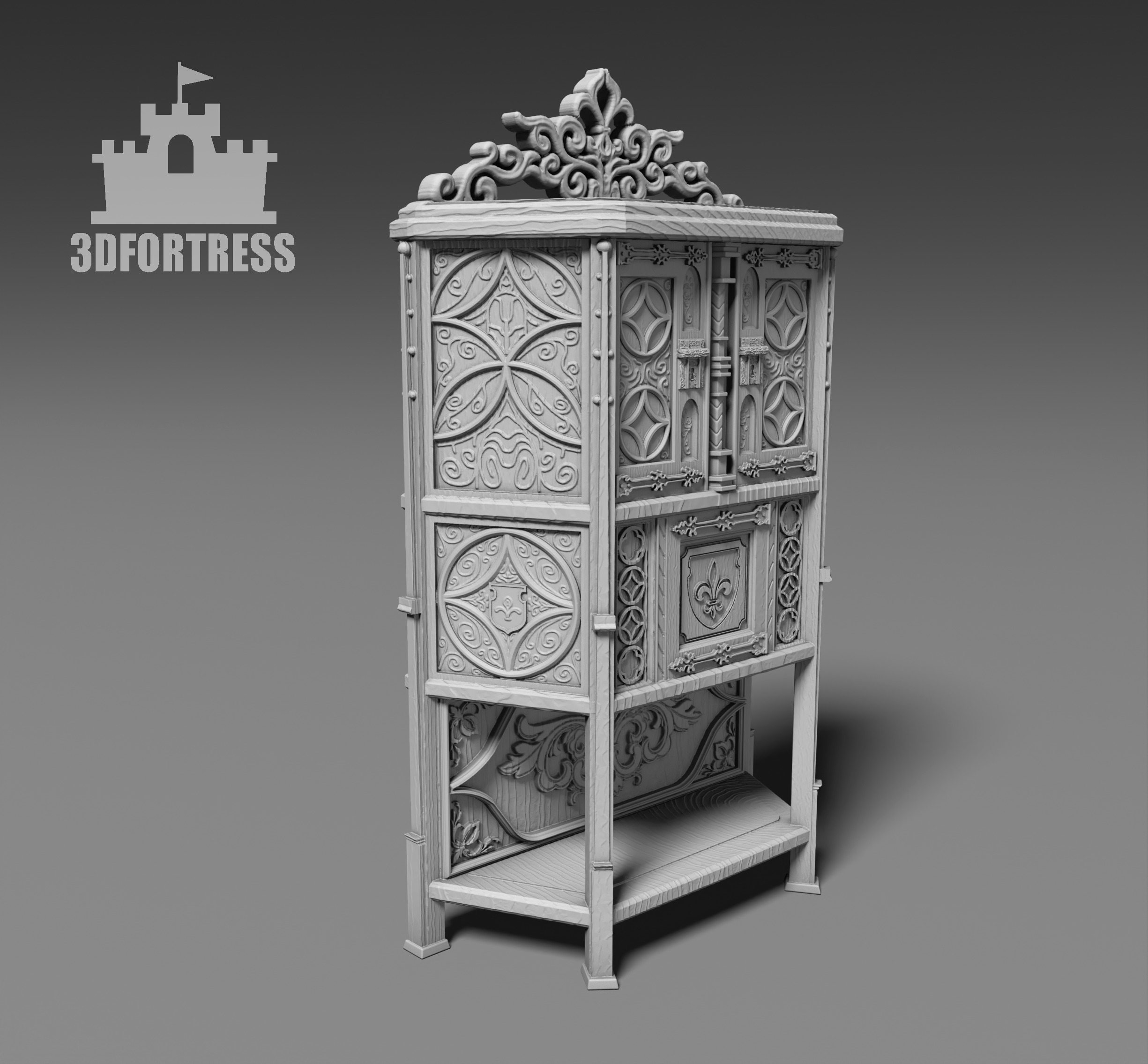Antique Gothic Cabinet 3D print model_2