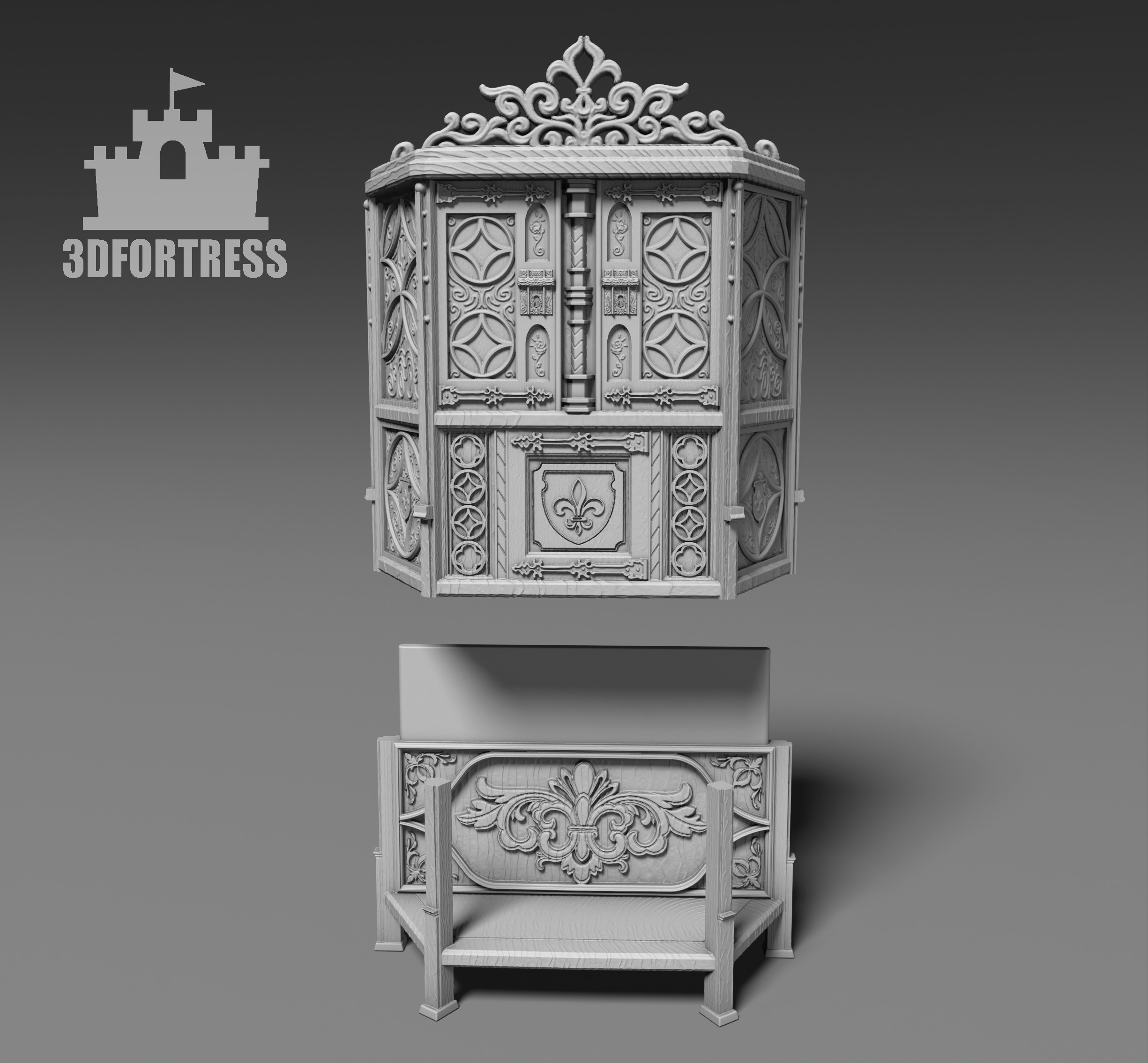 Antique Gothic Cabinet 3D print model_3