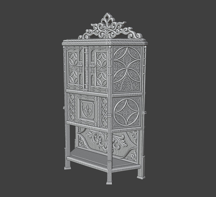 Antique Gothic Cabinet 3D print model_14