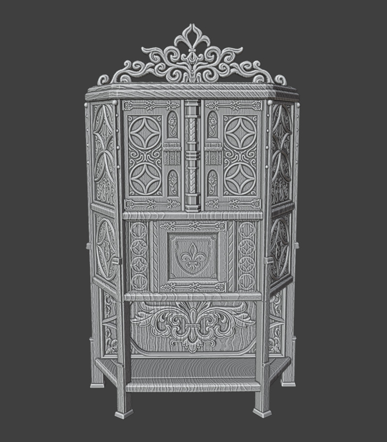 Antique Gothic Cabinet 3D print model_4