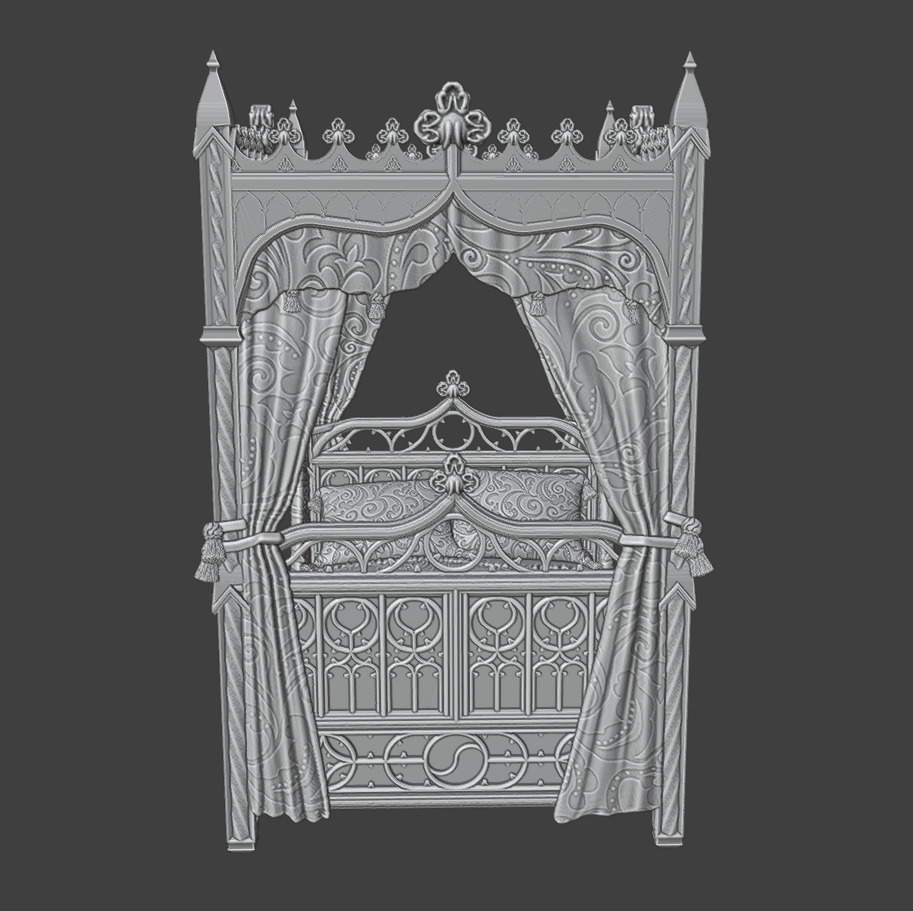 Antique gothic bed 1 3D print model_5