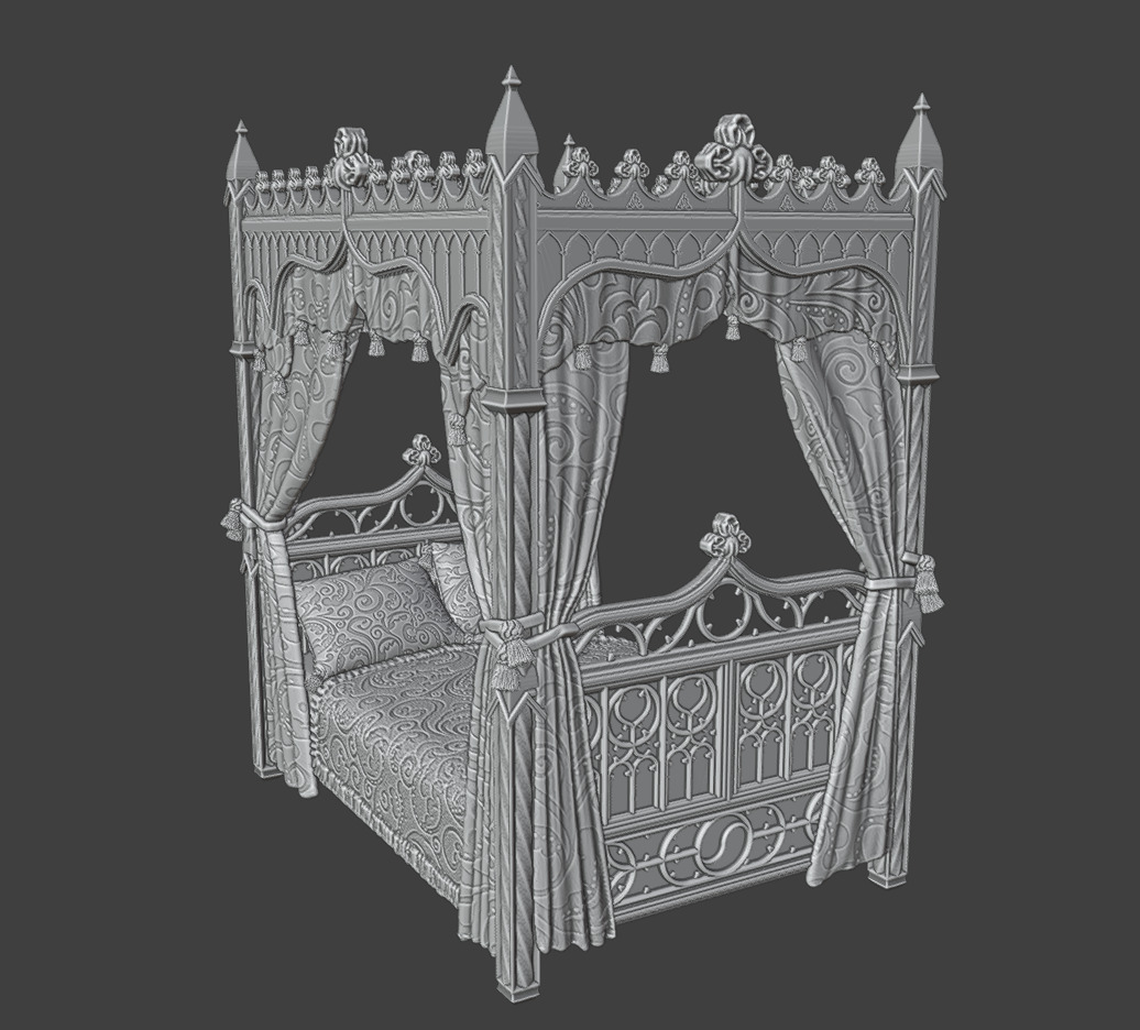 Antique gothic bed 1 3D print model_4